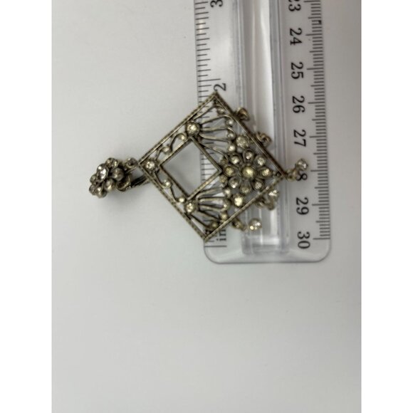Vintage Silver Tone Dangle Earrings Clip Clear Rhinestones 2.5" - Picture 11 of 13